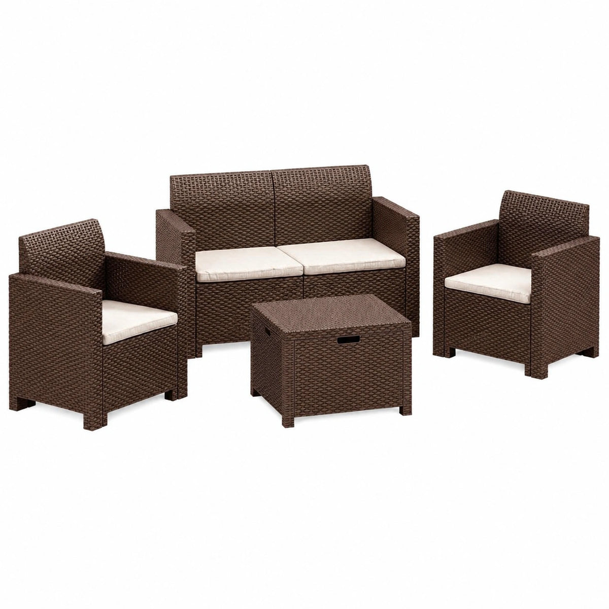 Set Divano da Giardino Nebraska 4 Posti, Marrone, 281x155x79 cm
