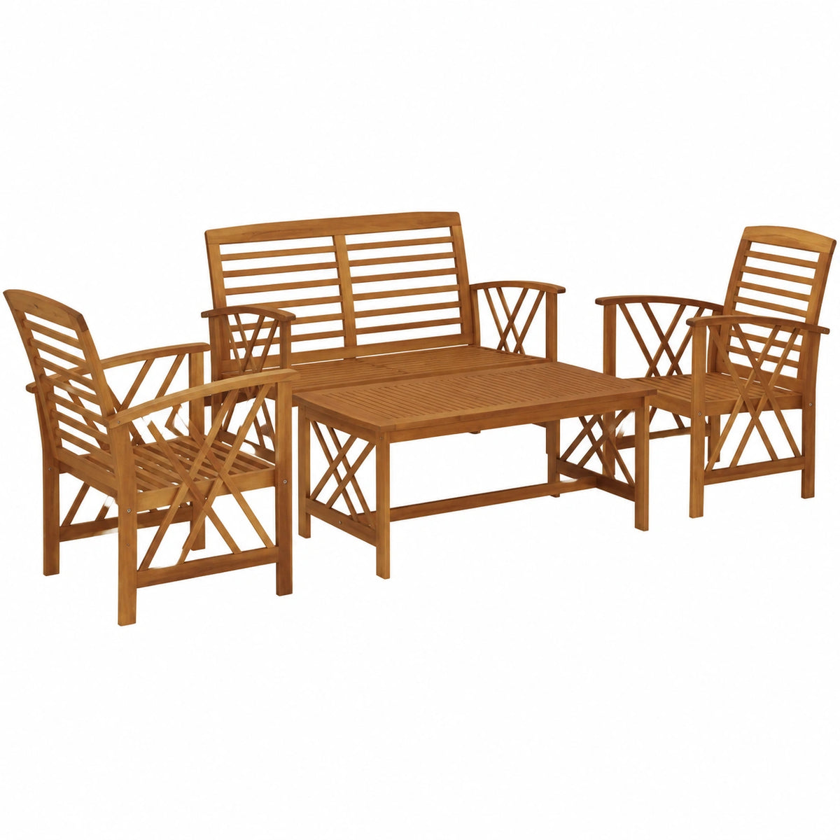 Set Salotto da Giardino in Acacia Massiccia, 4 Pezzi