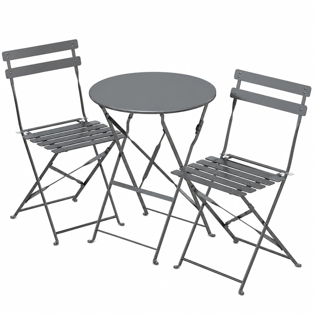 Set Bistrò da Giardino 3 Pezzi in Acciaio, Tavolo e Sedie Pieghevoli per Esterno, Design Moderno, Salvaspazio, Grigio