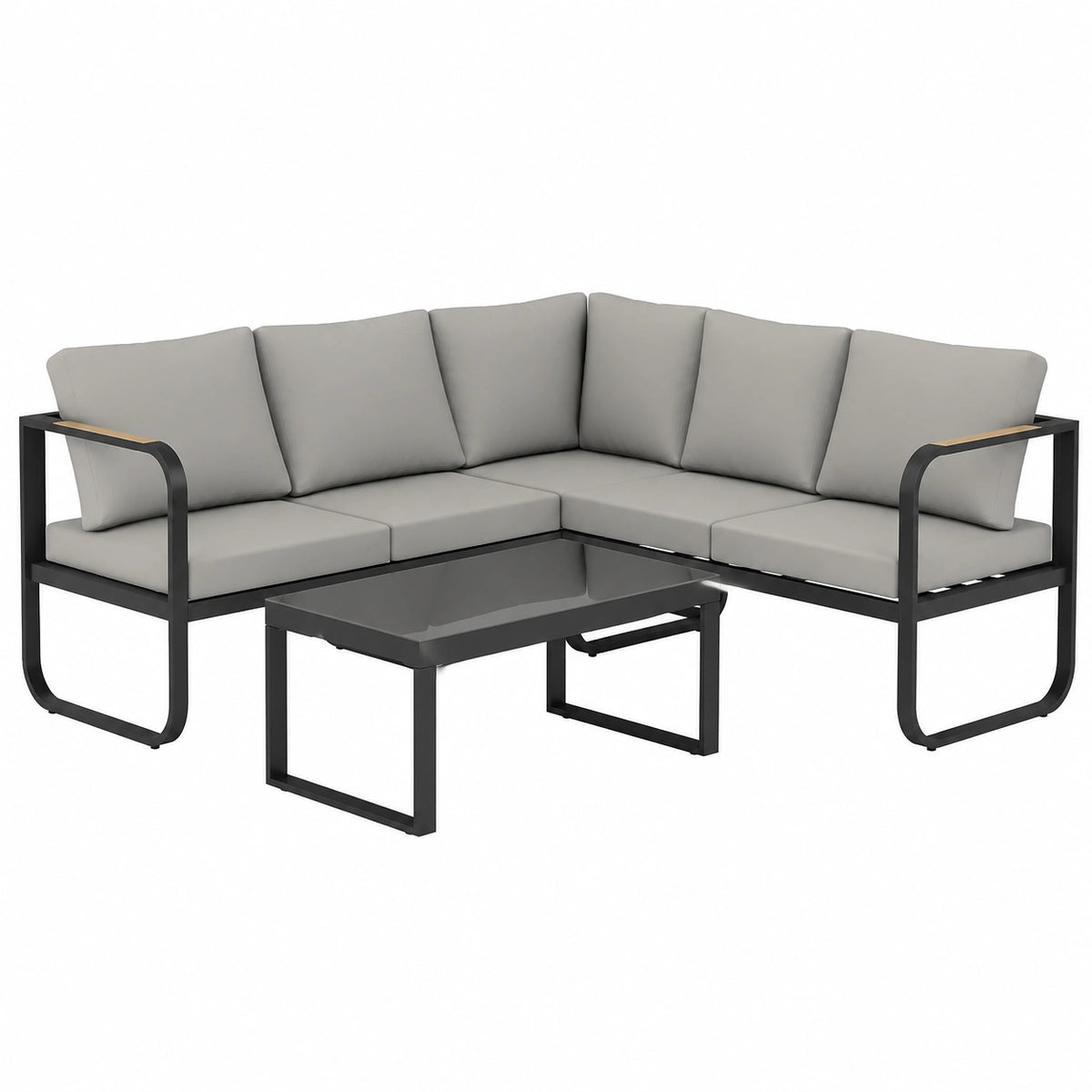 Set Salotto da Giardino Outsunny 3 Pezzi con Divanetto Regolabile e Tavolo in Vetro