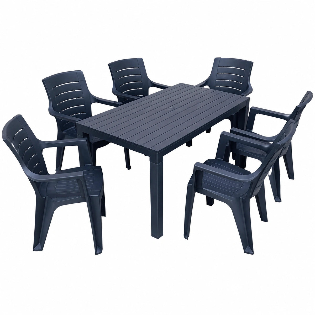 Set Pranzo da Giardino con Tavolo e 6 Sedie in Resina, 140x80 cm, Colore Antracite
