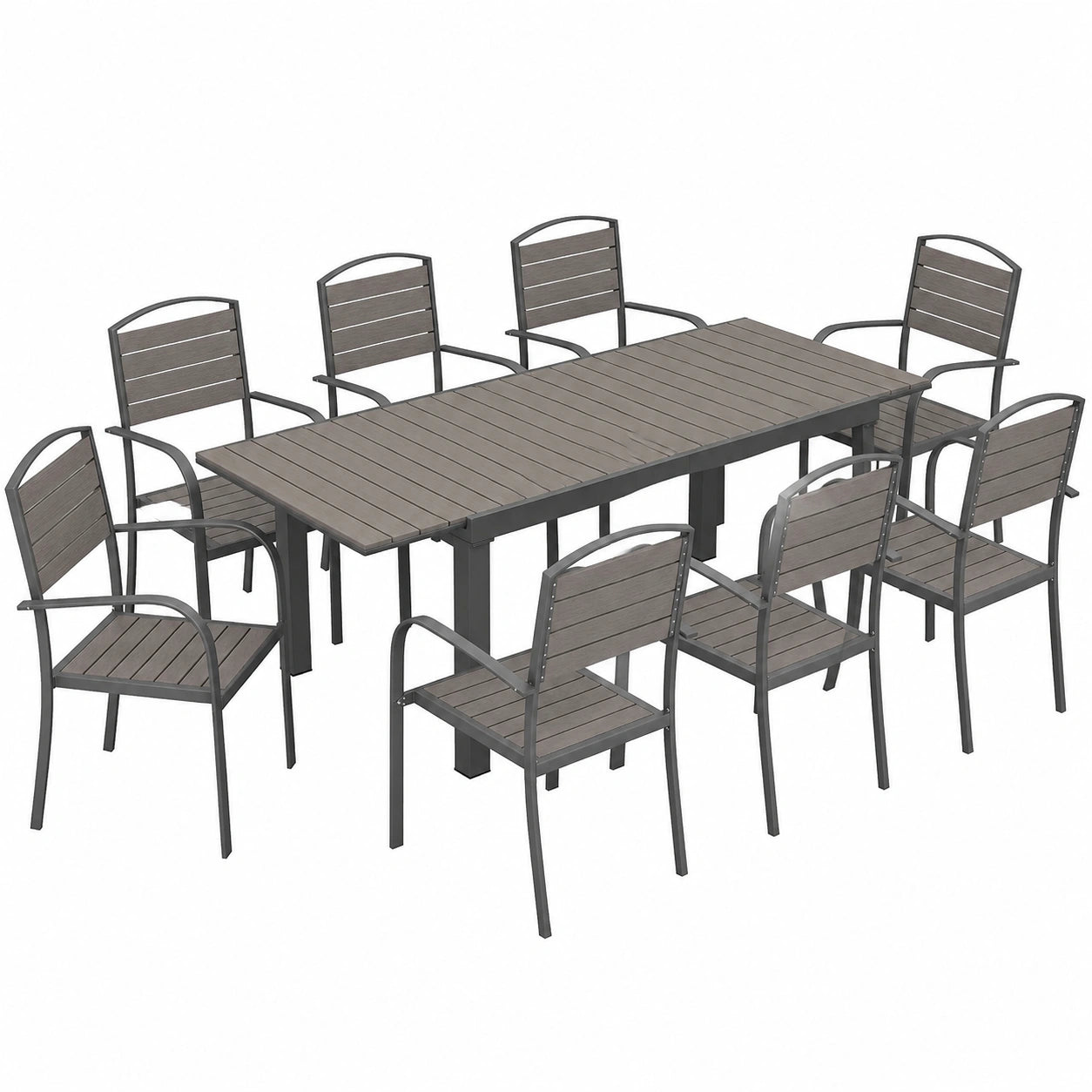 Set da Giardino 9 Pezzi con Tavolo Allungabile e Sedie in Alluminio, Grigio