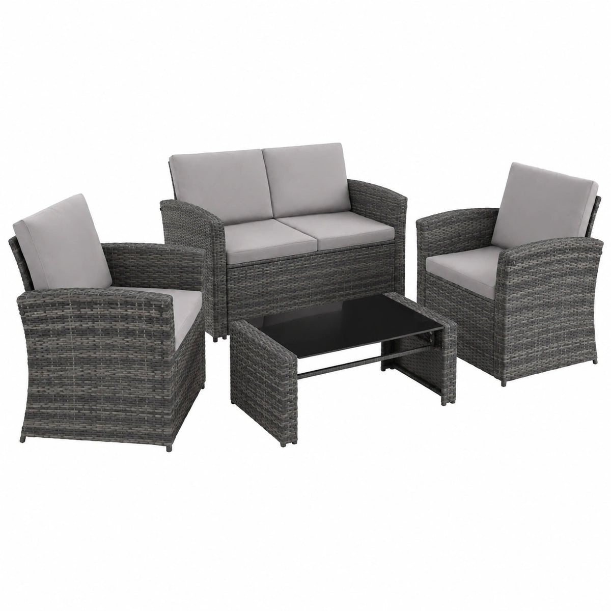 Set Salotto da Giardino in Rattan con Tavolo e Cuscini Comodi
