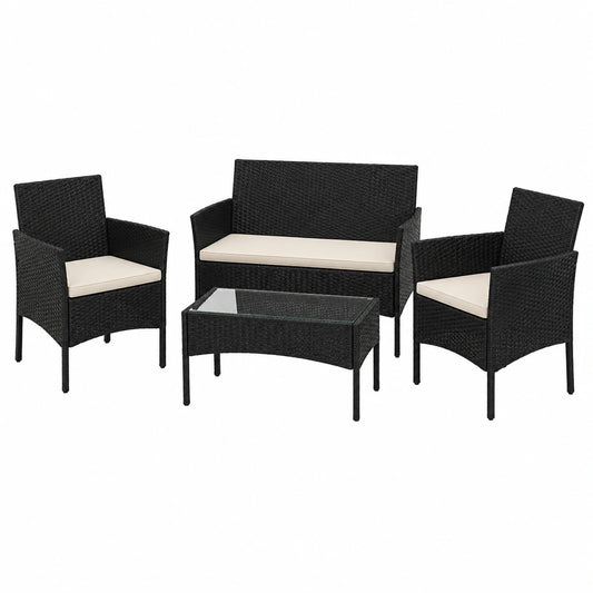 Set Giardino Rattan Yaheetech, 4 Posti con Divano, Sedie, Tavolo e Cuscini Impermeabili