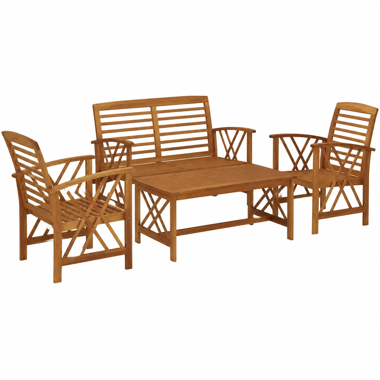 Set Salotto da Giardino in Acacia Massiccia, 4 Pezzi