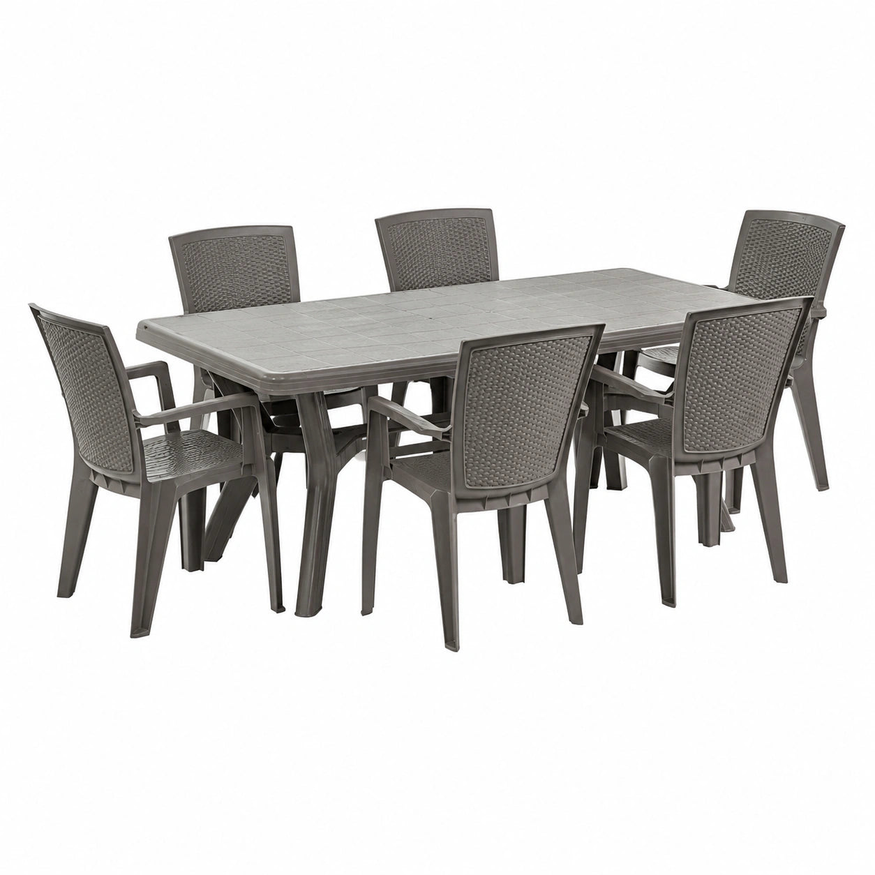 Set Tavolo da Pranzo da Giardino Samuel 200x95cm con 6 Sedie Diana in Resina Tortora
