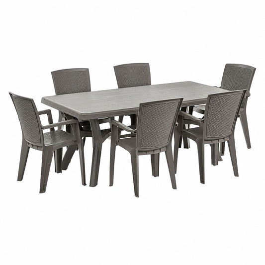 Set Tavolo da Pranzo da Giardino Samuel 200x95cm con 6 Sedie Diana in Resina Tortora