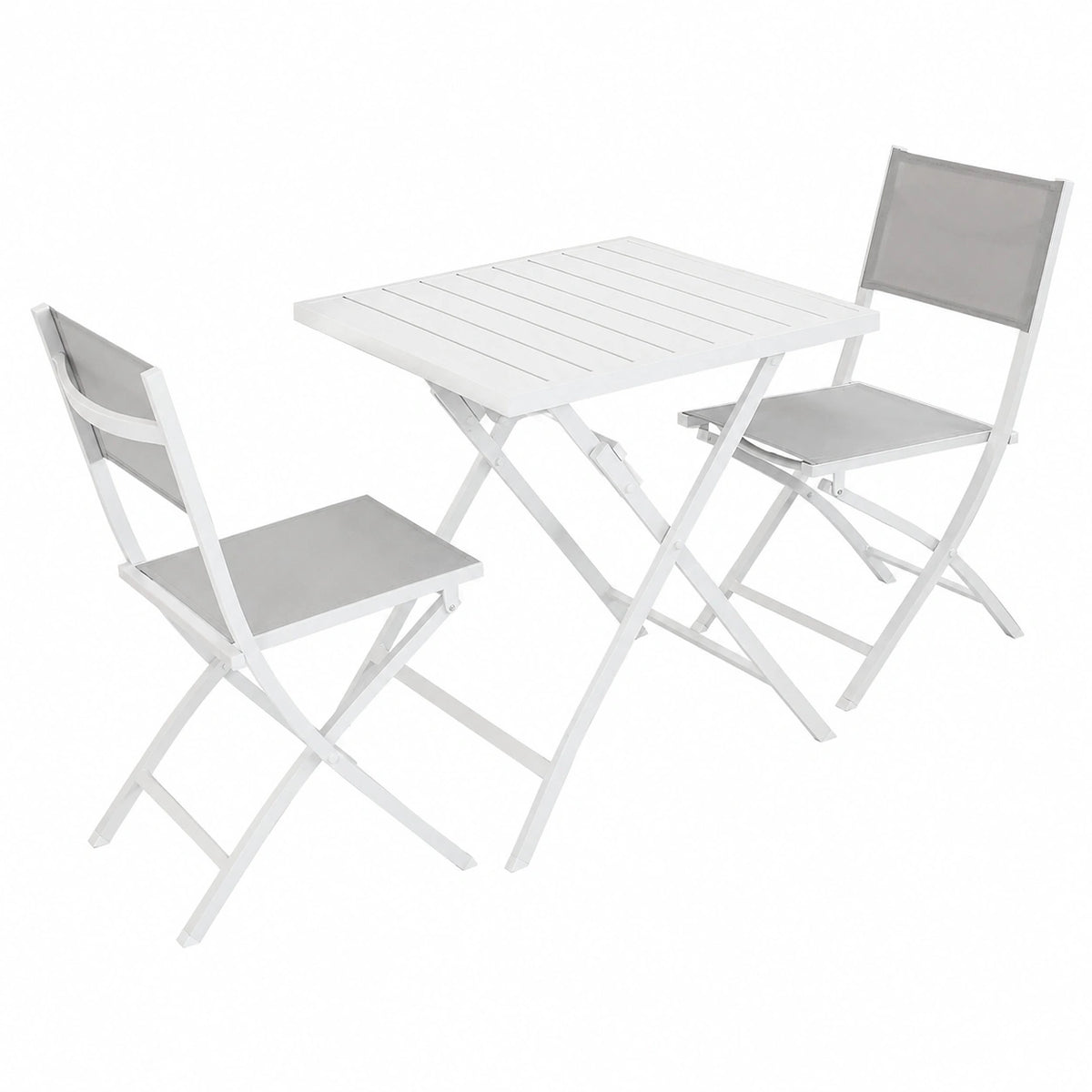 Set da Giardino Pieghevole in Alluminio con 2 Sedie, Bianco/Grigio