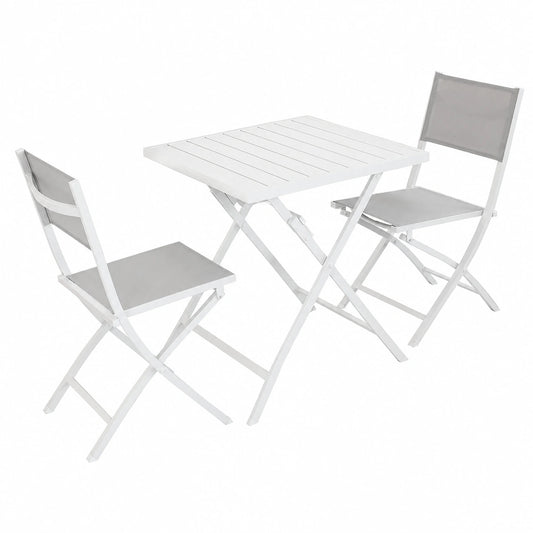 Set da Giardino Pieghevole in Alluminio con 2 Sedie, Bianco/Grigio