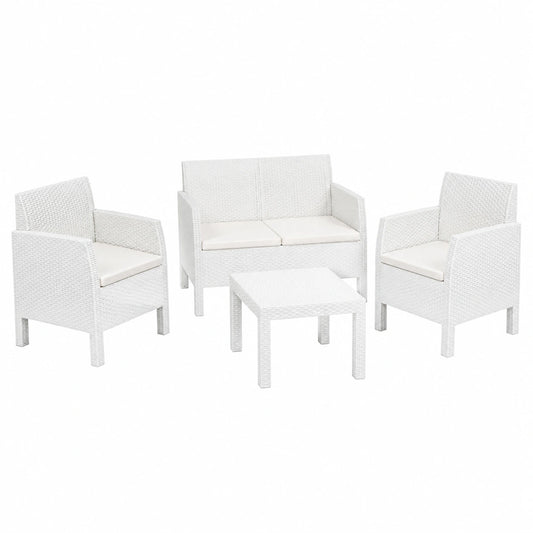 Set Arredo Giardino Toomax Matilde per 4 Persone, Bianco Rattan Sintetico, 2 Poltrone Ergonomiche e Divano a 2 Posti con Tavolo, Perfetto per Esterni