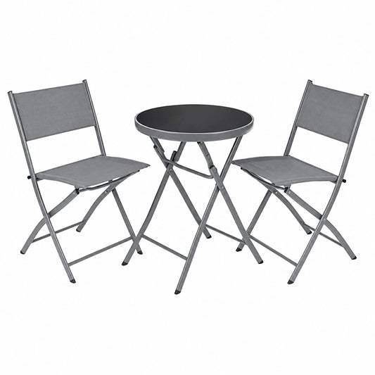 Set da Balcone Düsser con Tavolo in Vetro e Sedie Pieghevoli in Acciaio - Grigio