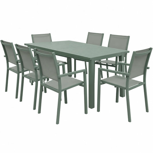 Set da Giardino Estensibile Venezia in Textilene e Alluminio Verde Salvia, 8 Posti, Tavolo 90-180 cm, Sedie Impilabili