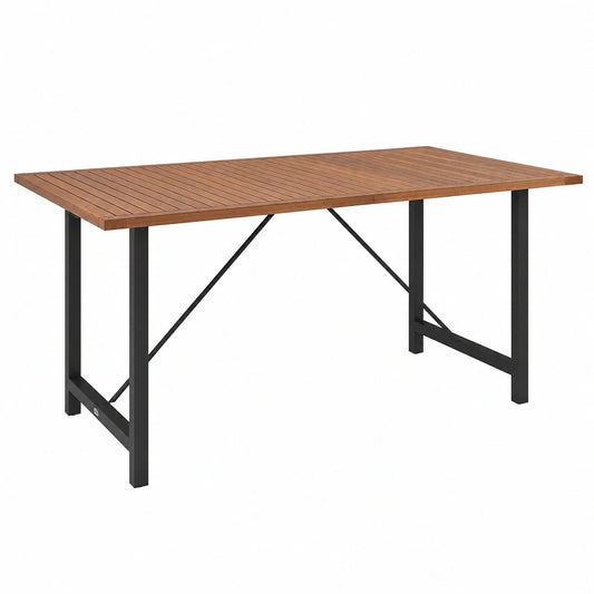 Outsunny Tavolo Rettangolare da Esterno in Legno di Acacia e Acciaio, 160x90x75 cm, Ideale per Balcone, Patio e Giardino, Colore Teak