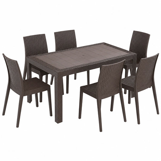 Set da Giardino in Rattan: Tavolo e 6 Sedie Marroni