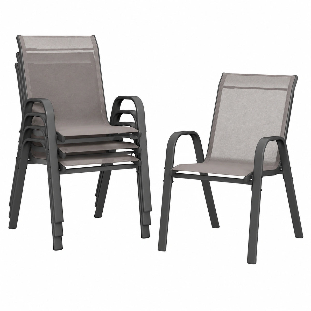 Set di 4 Sedie da Esterno in Textilene Grigio con Struttura in Metallo, Capacità 150 kg