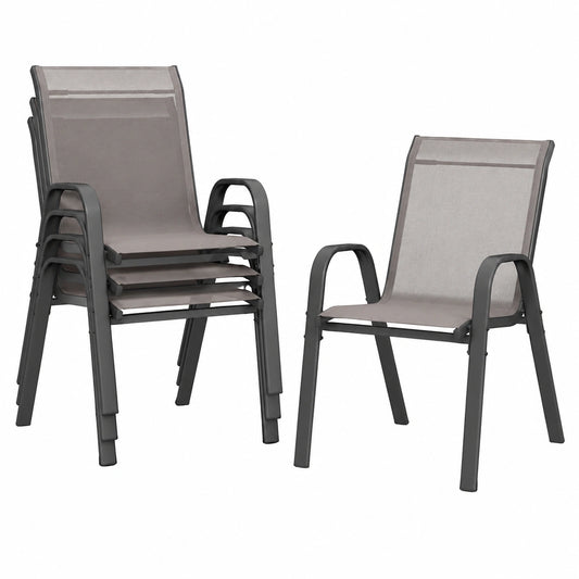 Set di 4 Sedie da Esterno in Textilene Grigio con Struttura in Metallo, Capacità 150 kg