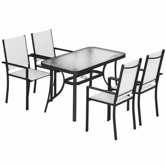 Set Pranzo da Giardino 5 Pezzi con Tavolo in Vetro e Sedie Impilabili