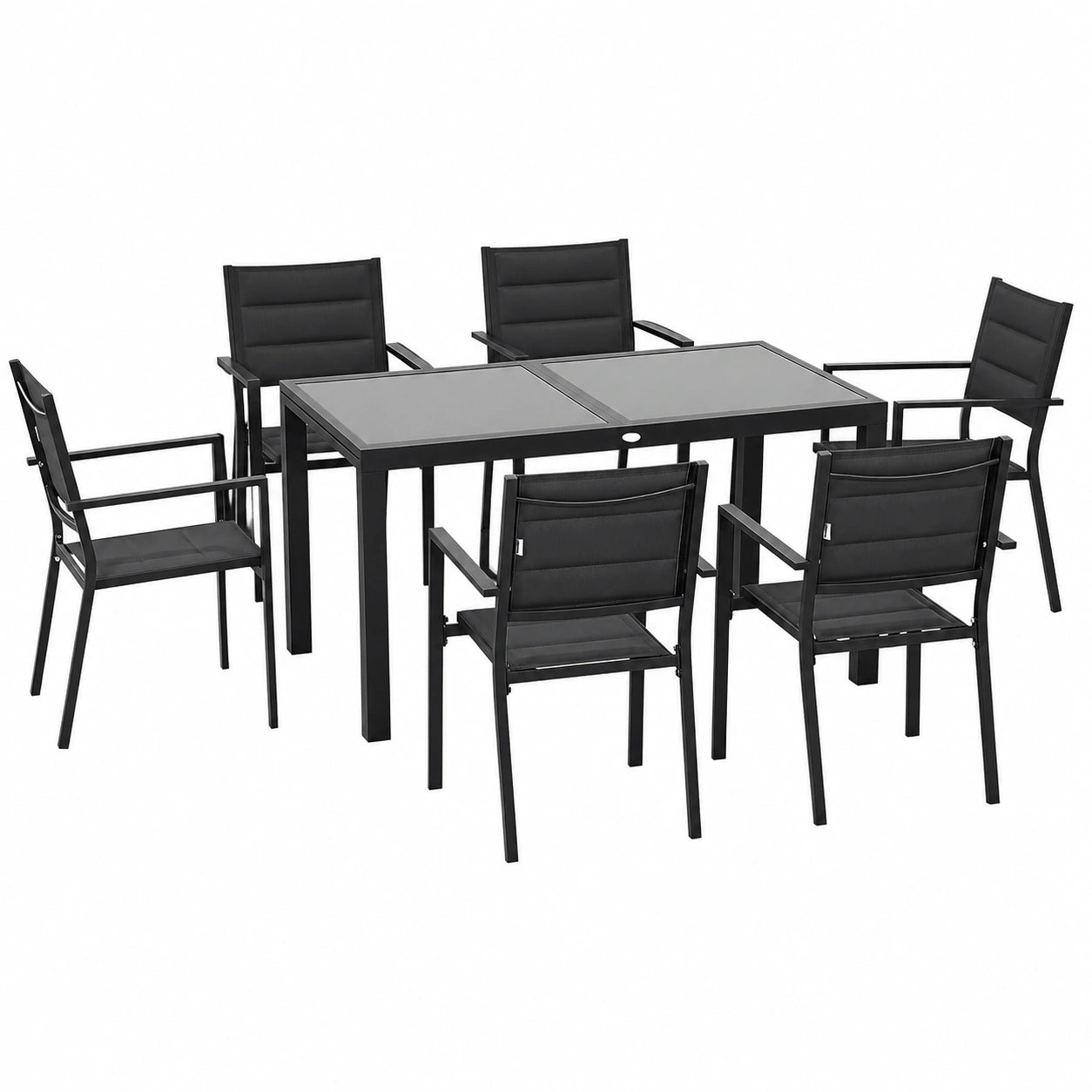 Set da Pranzo da Giardino in Alluminio Estensibile, 7 Pezzi, con Sedie Impilabili in Textilene
