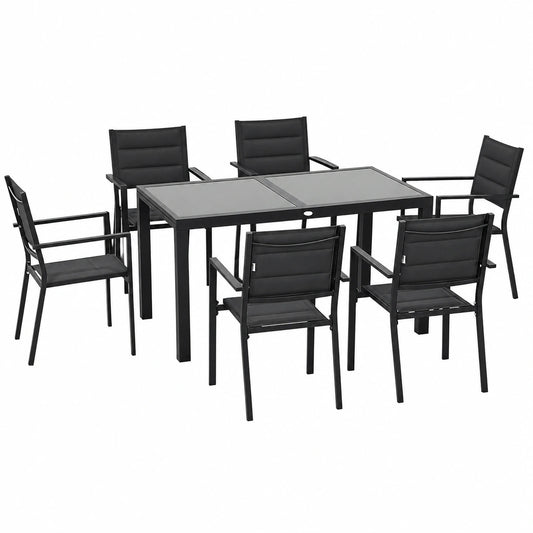 Set da Pranzo da Giardino in Alluminio Estensibile, 7 Pezzi, con Sedie Impilabili in Textilene
