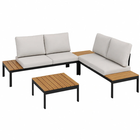Set Mobili Giardino: Divanetti e Tavolini in Legno e Metallo con Cuscini