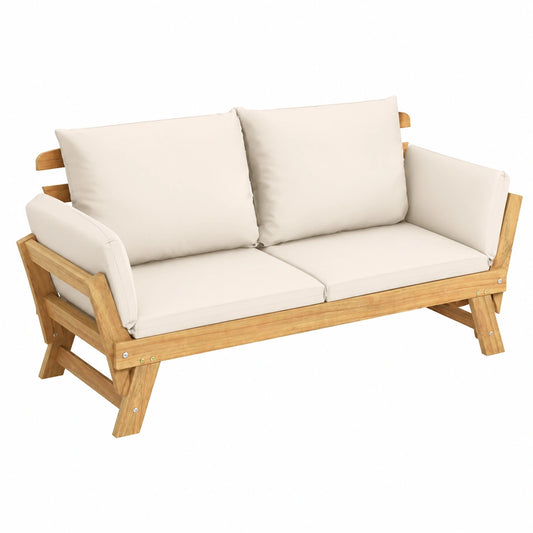 Divano da Giardino 2 Posti in Legno FSC con Cuscino, Sdraio Pieghevole 153/194x72x76 cm Beige/Grigio