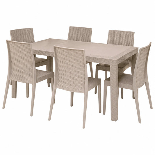 Set da Giardino in Rattan: Tavolo e 6 Sedie Tortora