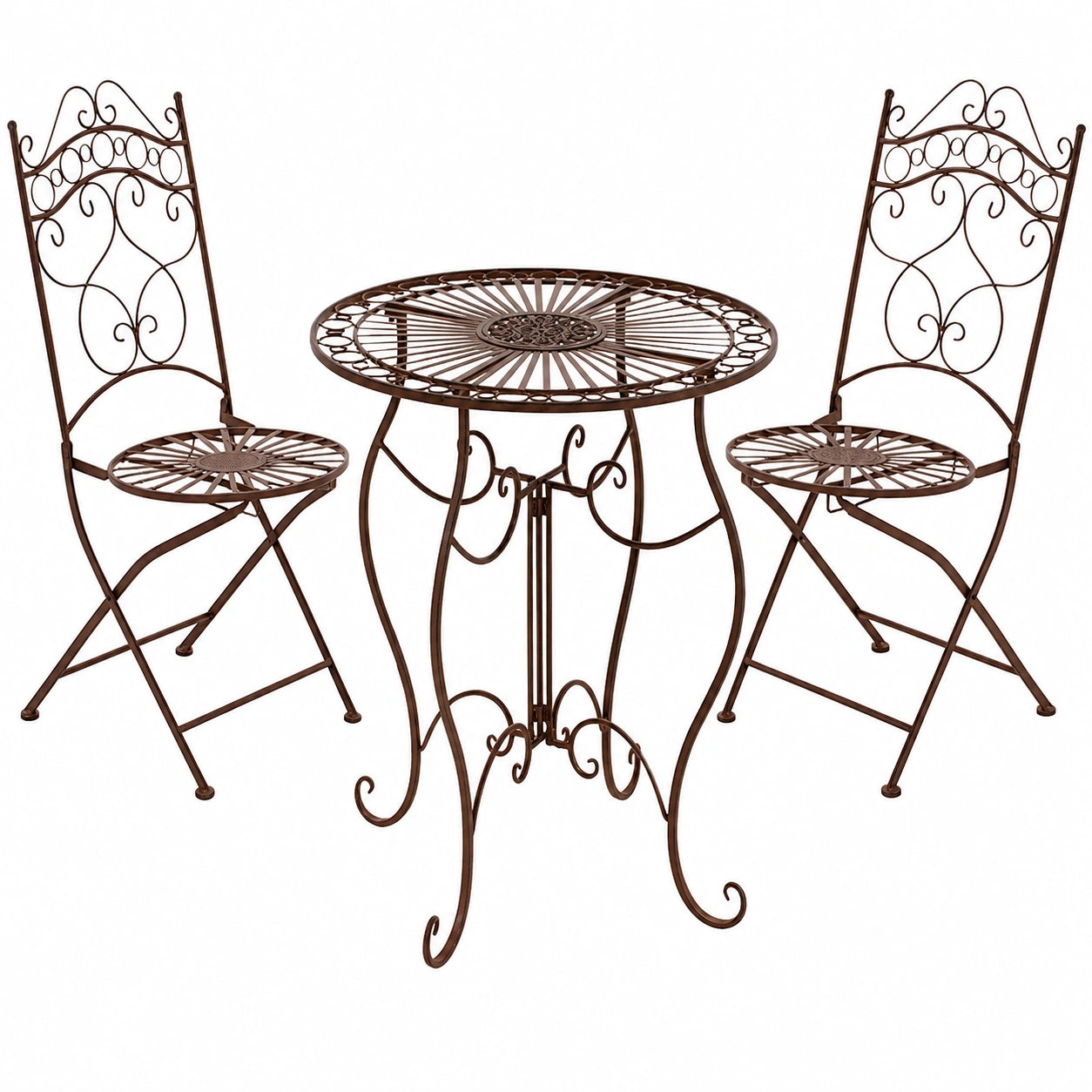 Set Giardino Indra: Tavolo Rotondo e 2 Sedie Pieghevoli Vintage