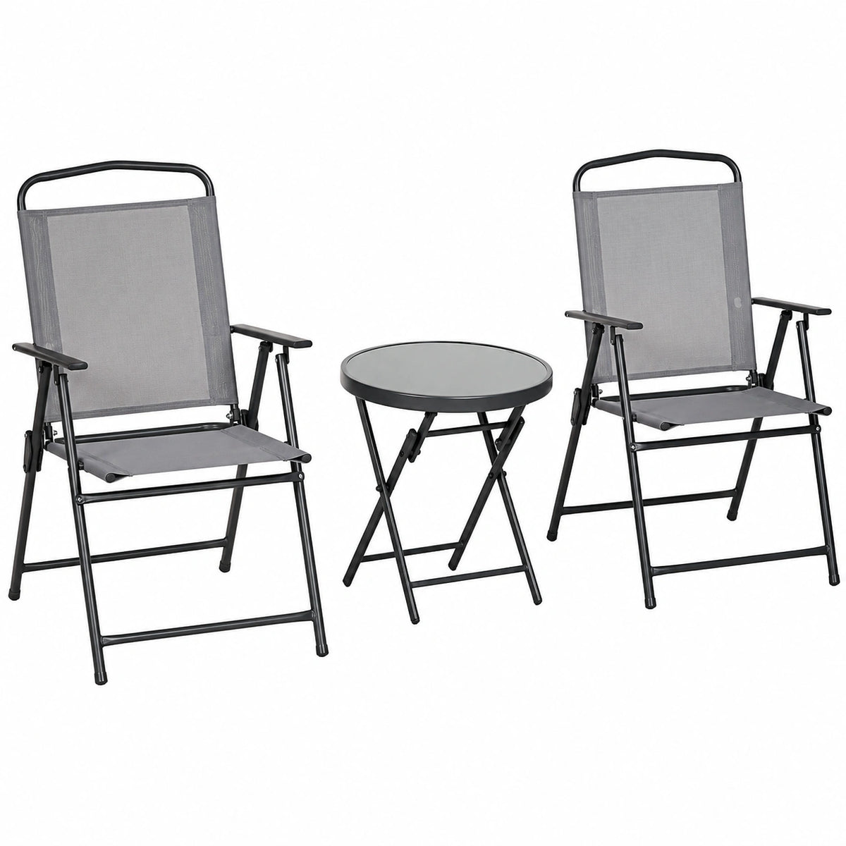 Set da Bistro Outsunny 3 Pezzi con Sedie e Tavolino Pieghevoli in Metallo e Vetro per Esterni