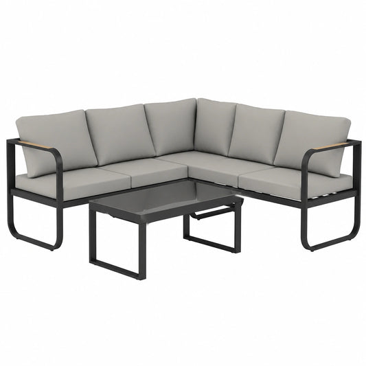 Set Salotto da Giardino Outsunny 3 Pezzi con Divanetto Regolabile e Tavolo in Vetro