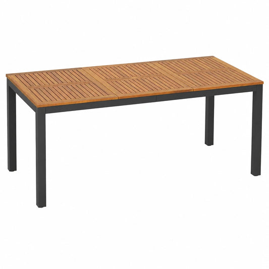 Tavolo da Pranzo in Acacia per 8 Persone con Foro Ombrellone, 200x90x75 cm, Naturale/Nero