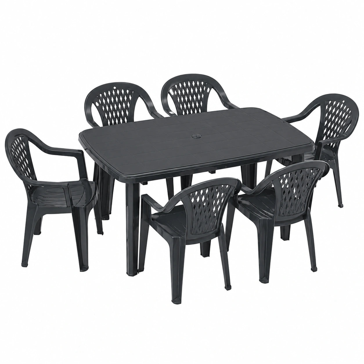 Set da Giardino in Plastica per 6 Persone - Tavolo Rettangolare e Sedie Impilabili Antracite