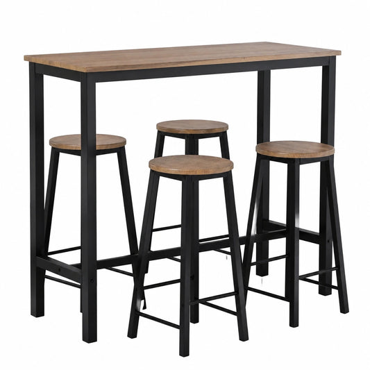 Tavolo da Bar con Sgabelli Set per Cucina e Balcone, Stile Industriale, Nero