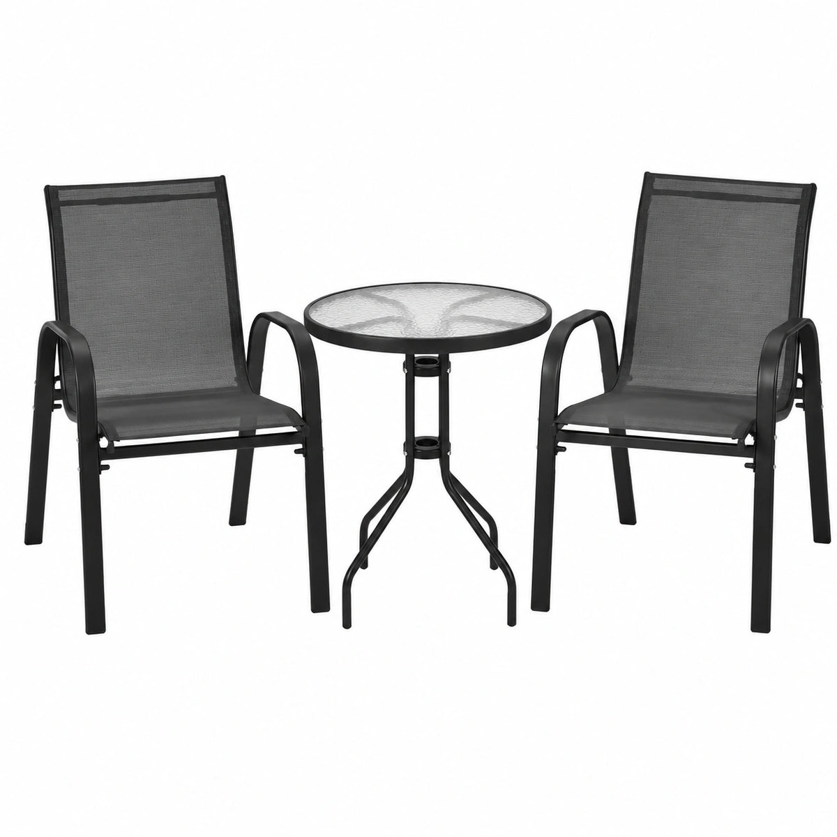 Set da Giardino 3 Pezzi in Textilene: Tavolo Rotondo e Sedie Pieghevoli, Nero