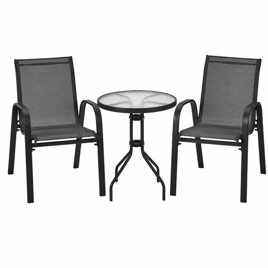 Set da Giardino 3 Pezzi in Textilene: Tavolo Rotondo e Sedie Pieghevoli, Nero