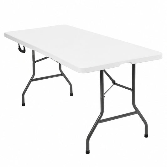 Tavolo Pieghevole da Campeggio in Acciaio, Resistente e Portatile, 183x76x74 cm, Bianco