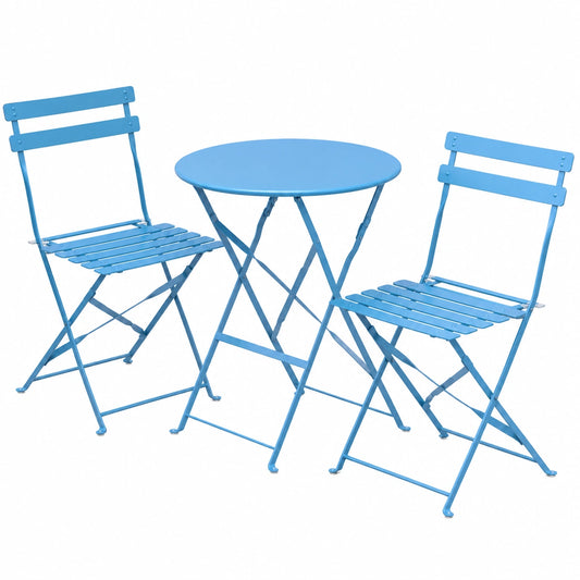 Set Mobili da Giardino 3 Pezzi VOUNOT, Tavolo e Sedie Pieghevoli in Acciaio, Design Moderno per Esterni, Balcone e Patio, Colore Blu