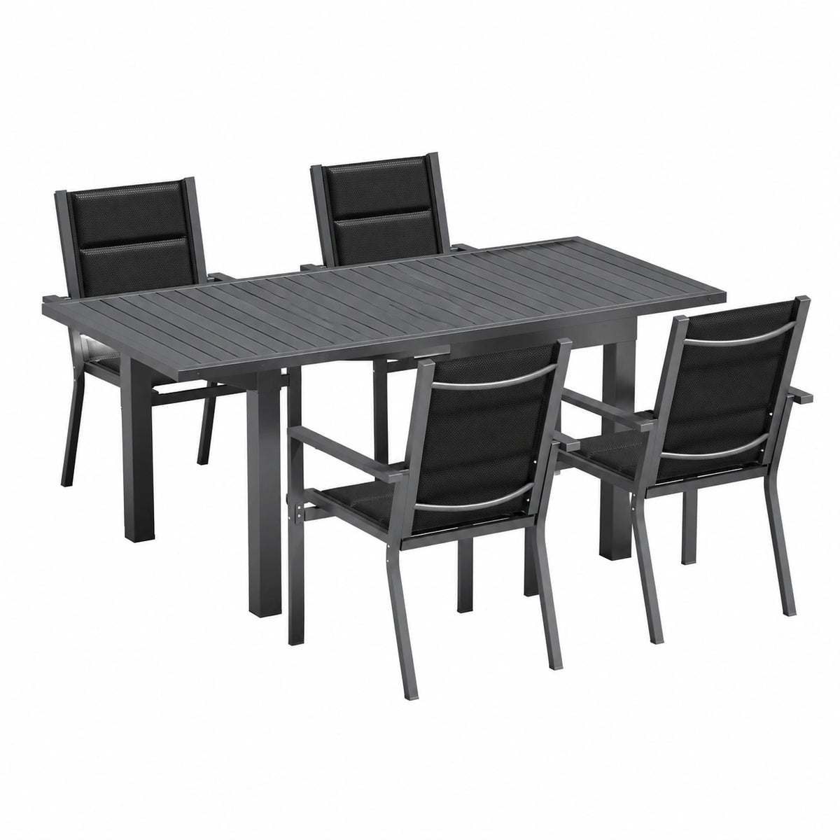 Set da Giardino in Alluminio per 4 Persone, Tavolo Allungabile e Sedie Impilabili, Colore Grigio Scuro
