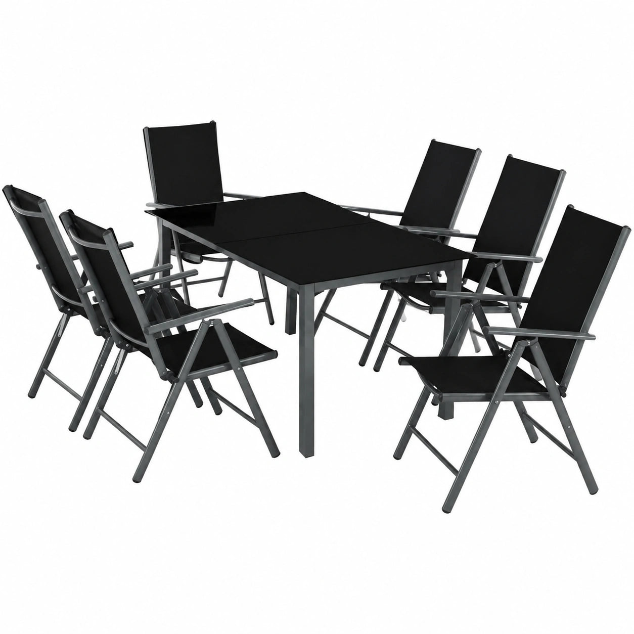 Set di Mobili da Giardino in Alluminio con 6 Sedie e Tavolo Vetro 150x90 cm - Grigio Scuro