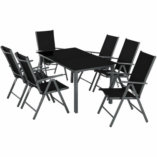 Set di Mobili da Giardino in Alluminio con 6 Sedie e Tavolo Vetro 150x90 cm - Grigio Scuro