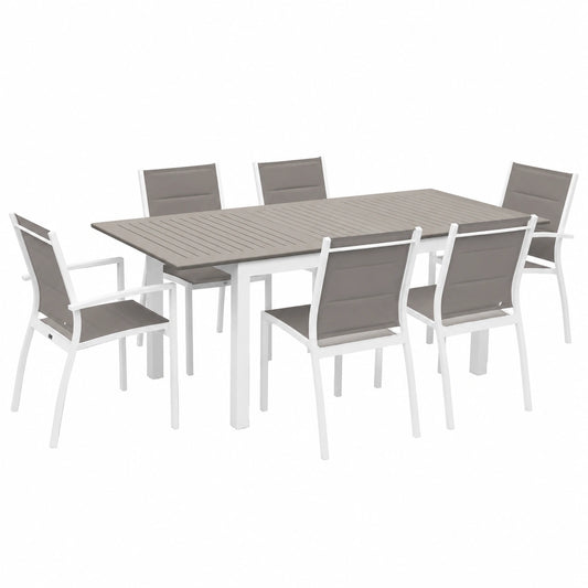 Set Tavolo da Giardino Estensibile in Alluminio con 6 Sedie, Bianco - 210x89x75 cm