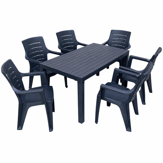 Set Pranzo da Giardino con Tavolo e 6 Sedie in Resina, 140x80 cm, Colore Antracite