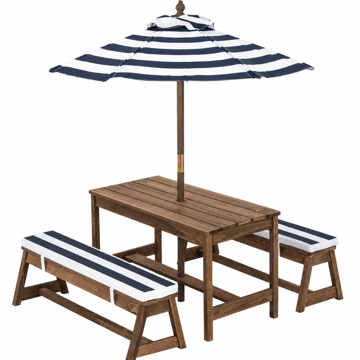 Set Tavolo da Picnic per Bambini con Ombrellone Regolabile, Panche in Legno di Abete con Cuscini Morbidi, Ideale per Giardino e Parco (Blu)