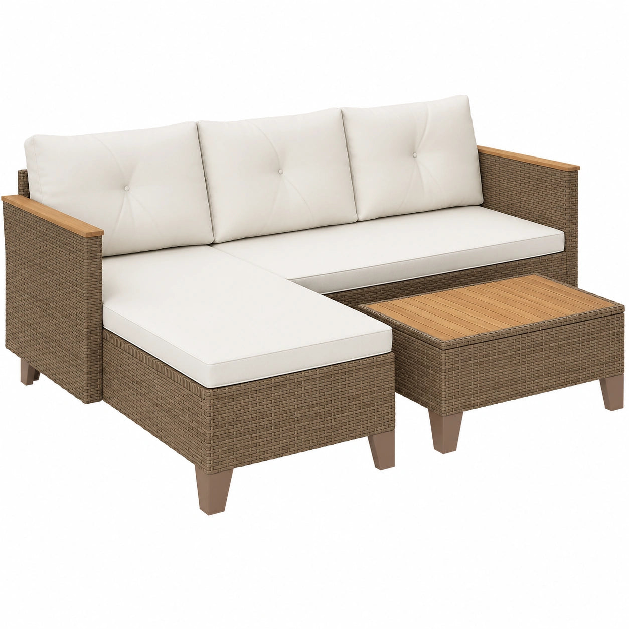 Set Mobili Giardino Rattan 3 Pezzi con Divano e Chaise Longue