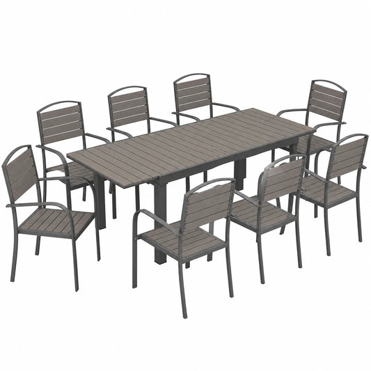 Set da Giardino 9 Pezzi con Tavolo Allungabile e Sedie in Alluminio, Grigio