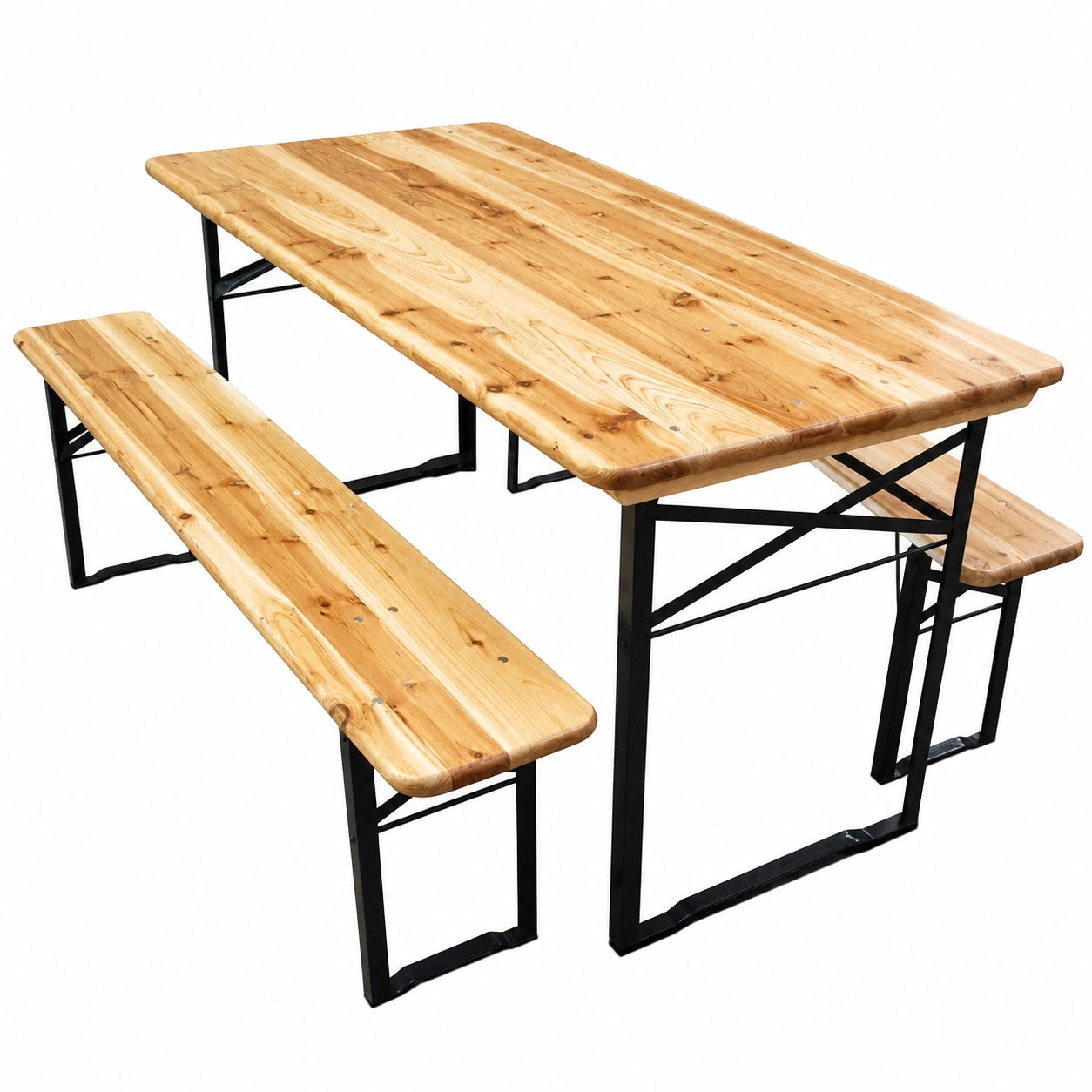 Dmora Set Tavolo e Panche Pieghevoli per Birreria, Legno Marrone, Tavolo 150x76x70 cm, Panche 150x44x25 cm