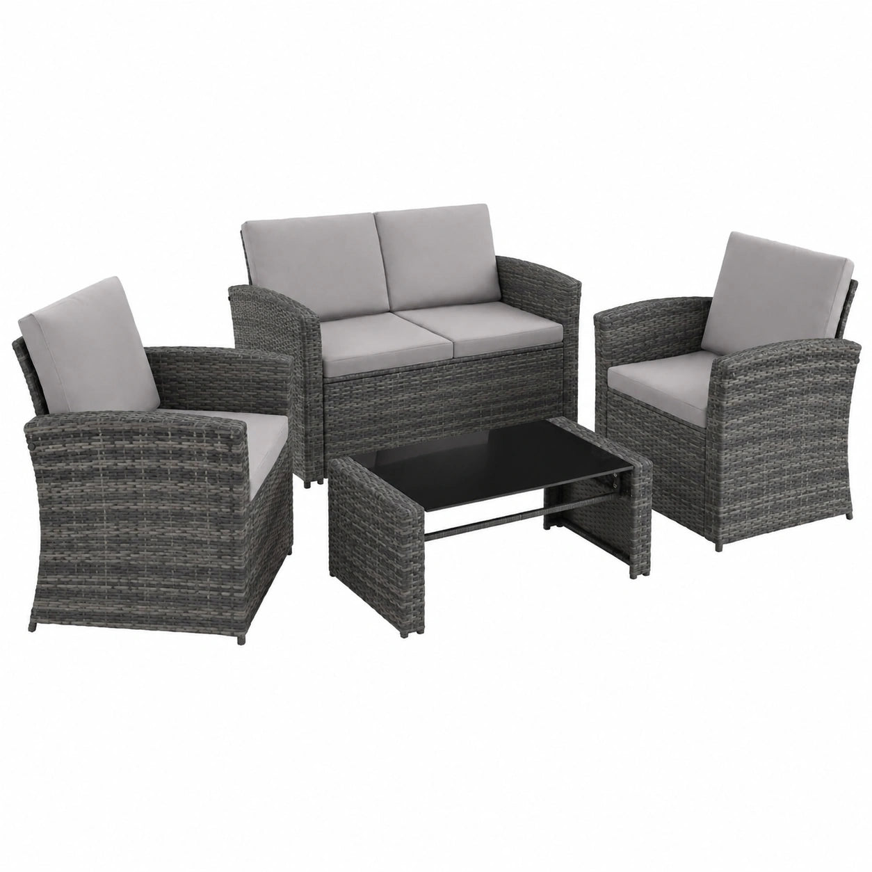 Set Salotto da Giardino in Rattan con Tavolo e Cuscini Comodi