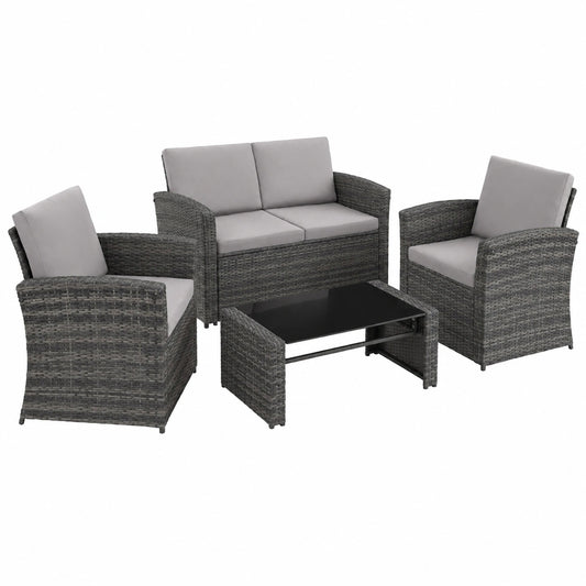 Set Salotto da Giardino in Rattan con Tavolo e Cuscini Comodi