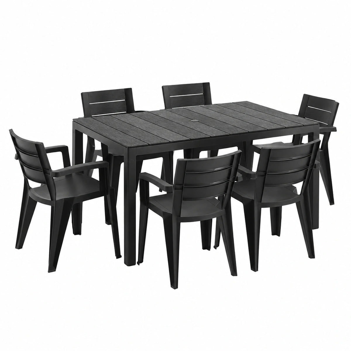 Tomaino - Set da Giardino Savana con Tavolo Allungabile e 6 Sedie in Plastica, Nero