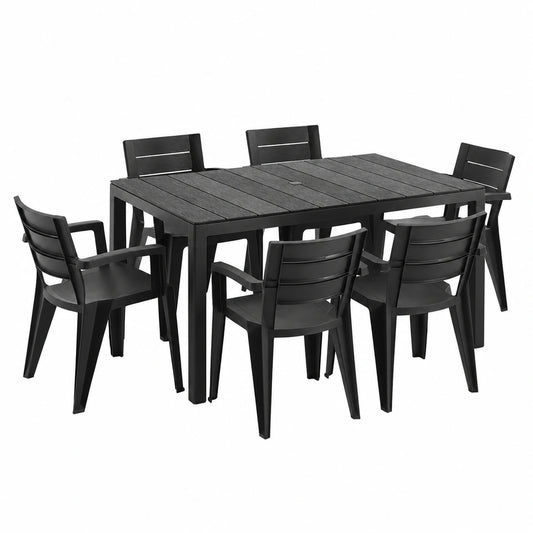 Tomaino - Set da Giardino Savana con Tavolo Allungabile e 6 Sedie in Plastica, Nero