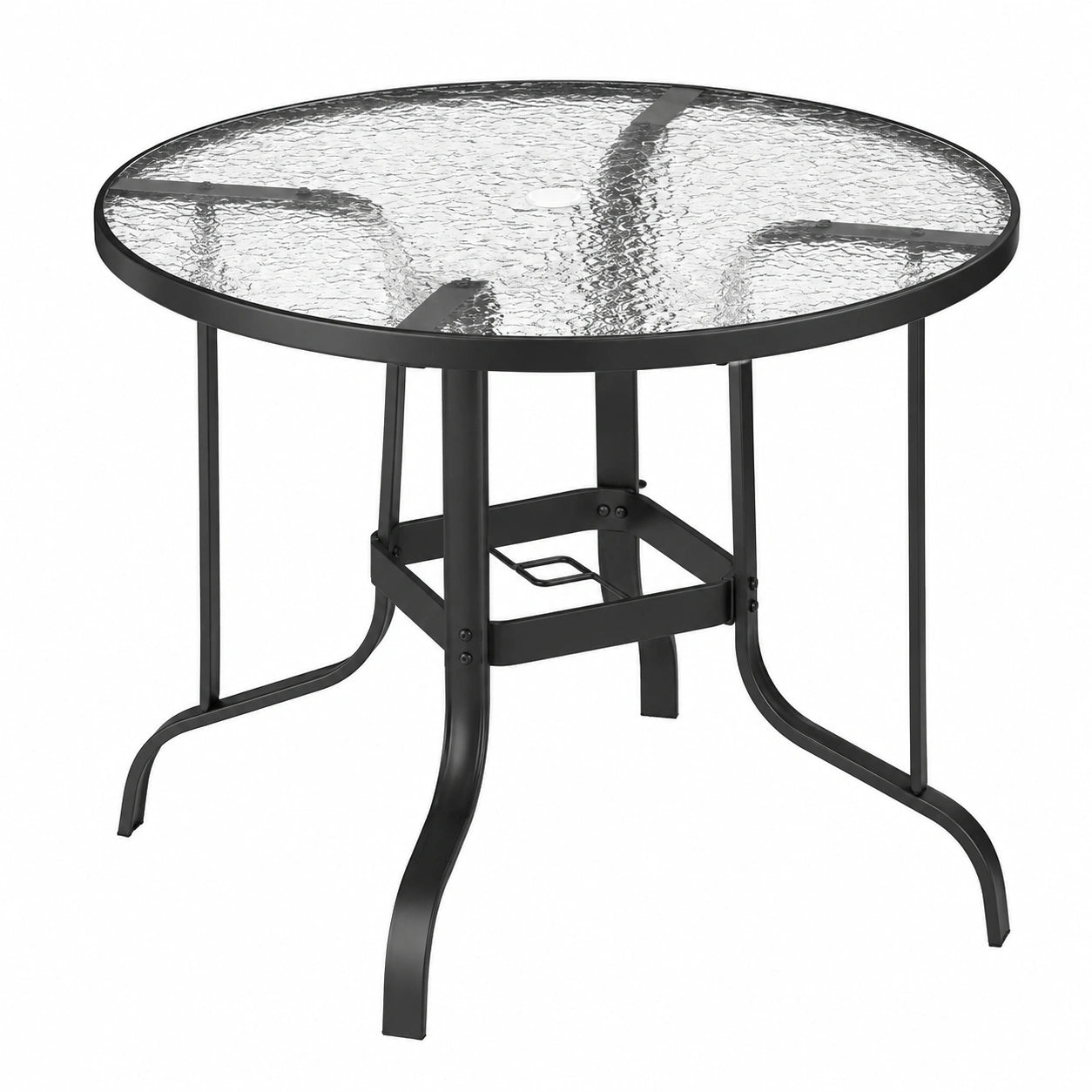 Outsunny Tavolo Rotondo da Esterno per 4 Persone con Foro Ombrellone, Metallo e Vetro Temperato, Nero, 96.5x71 cm